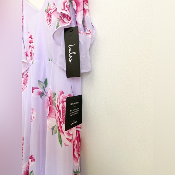 Lulus Lavender Pink Floral Maxi Dress Ruffles Roses Wedding Victorian Coquette - Picture 7 of 7